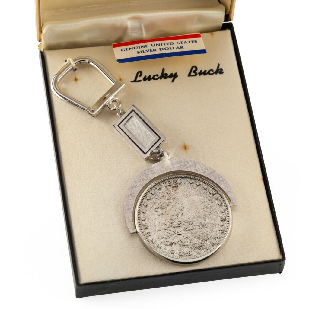 Lucky Buck Steel Keychain w/ Case Including 1881 Silver Morgan Dollar