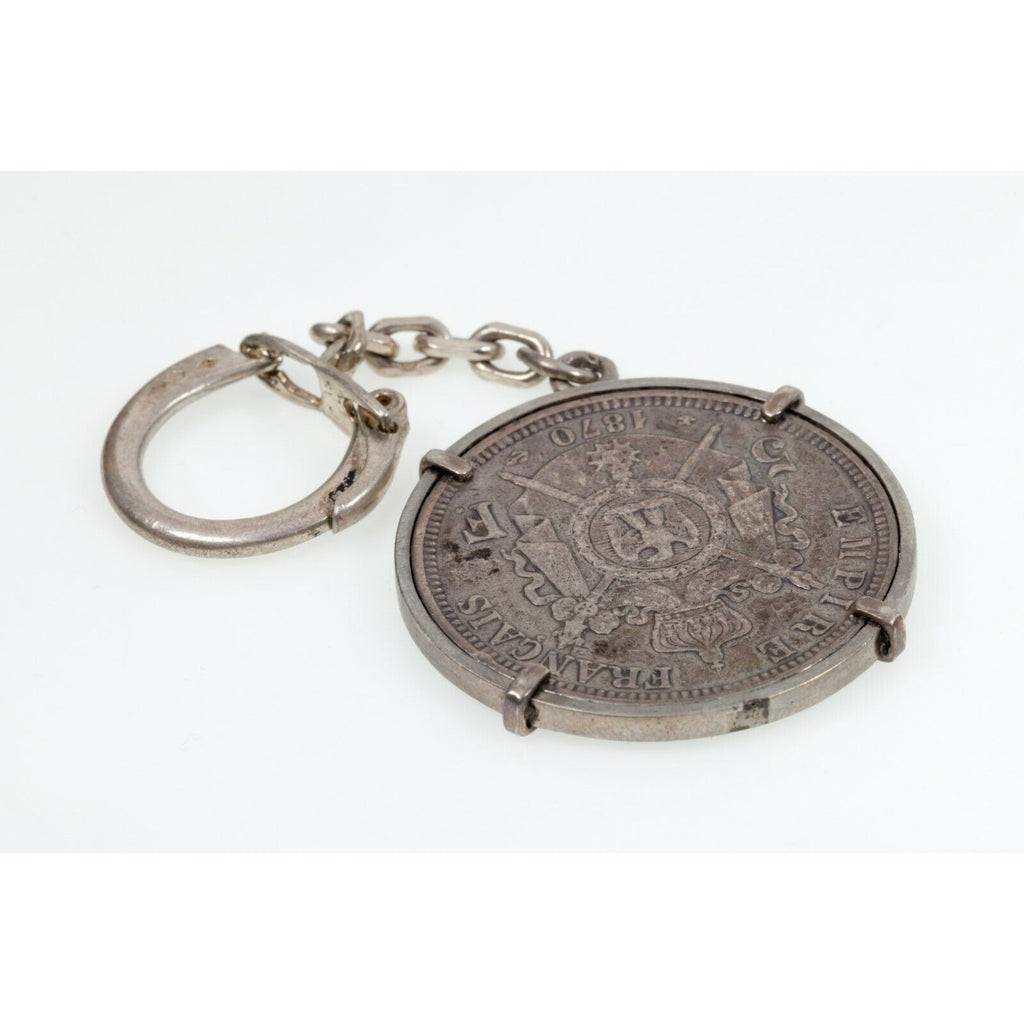 1870 France 5 Francs Silver Frame Set Coin Key Chain Set