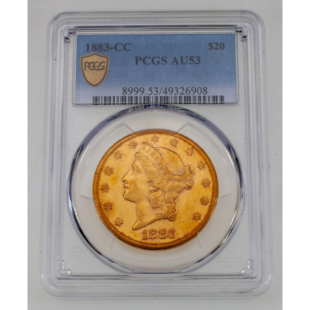 1883-CC $20 Gold Liberty Double Eagle Graded by PCGS as AU53 Gorgeous!