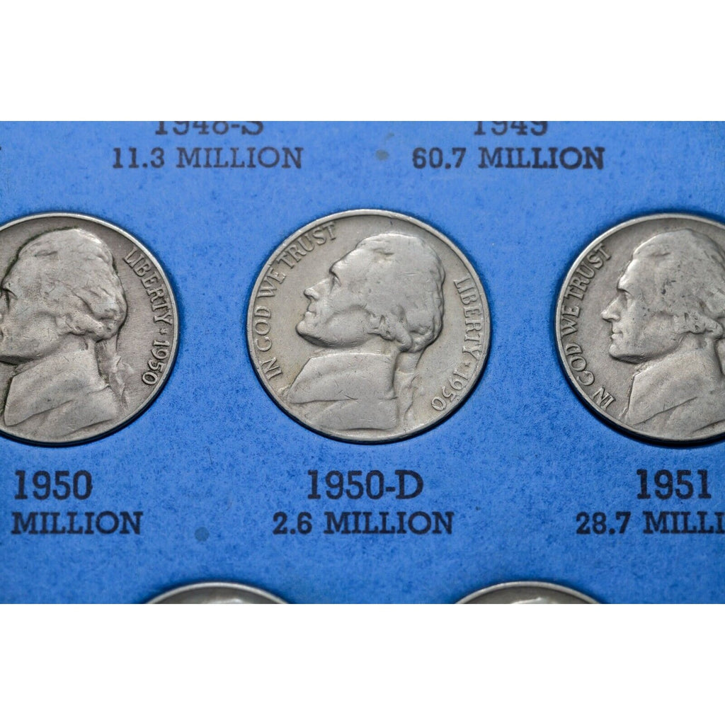 1938 - 1961 Jefferson Nickel Set Average Circulated Complete (11 Silver + Reg)