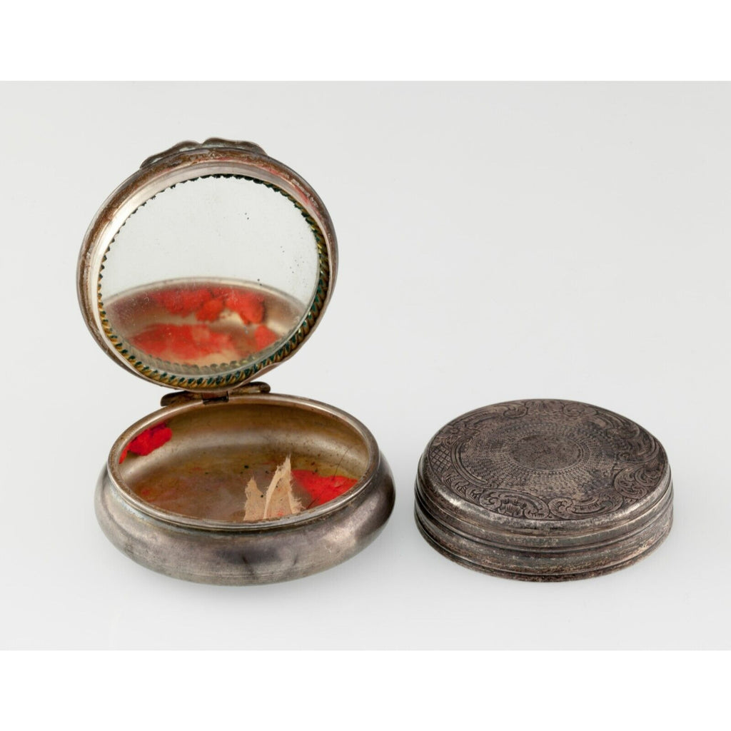 Silver Antique Miniature Compact and Tray