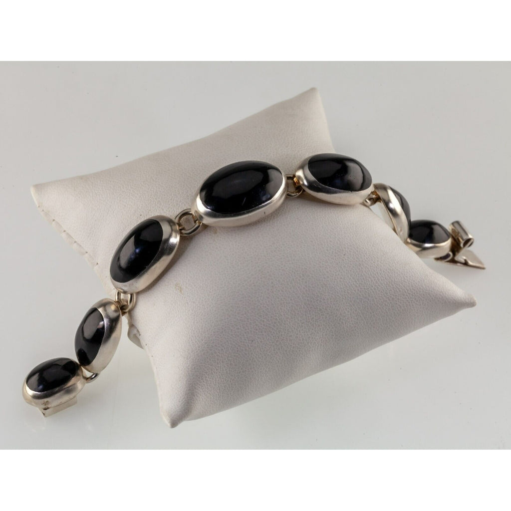 Gorgeous Mexican Taxco JLAM TR-18 Silver & Onyx Bracelet 16mm