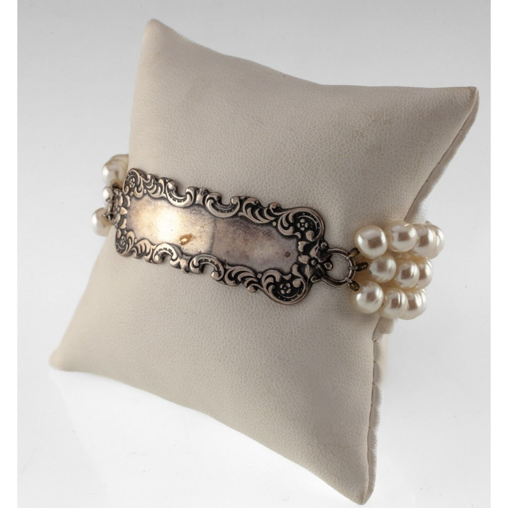Gorgeous Sterling Silver Toree 3-Row Pearl Strand Bracelet 7.25" Long