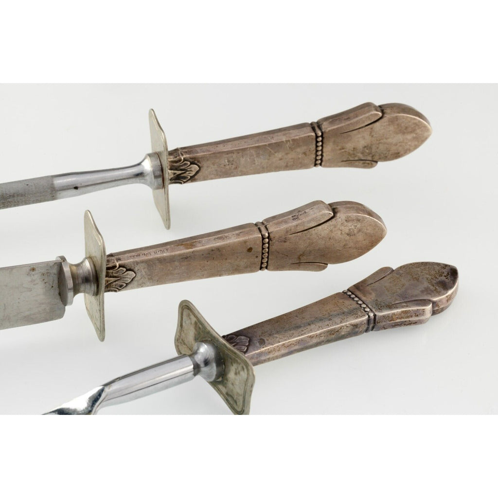 Sterling Silver Carving Set with Fork, Knife, and Sharpener