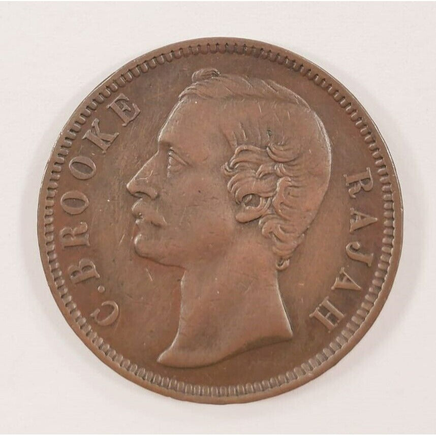 1889-H Sarawak 1 Cent Copper Coin (XF Condition) KM# 6