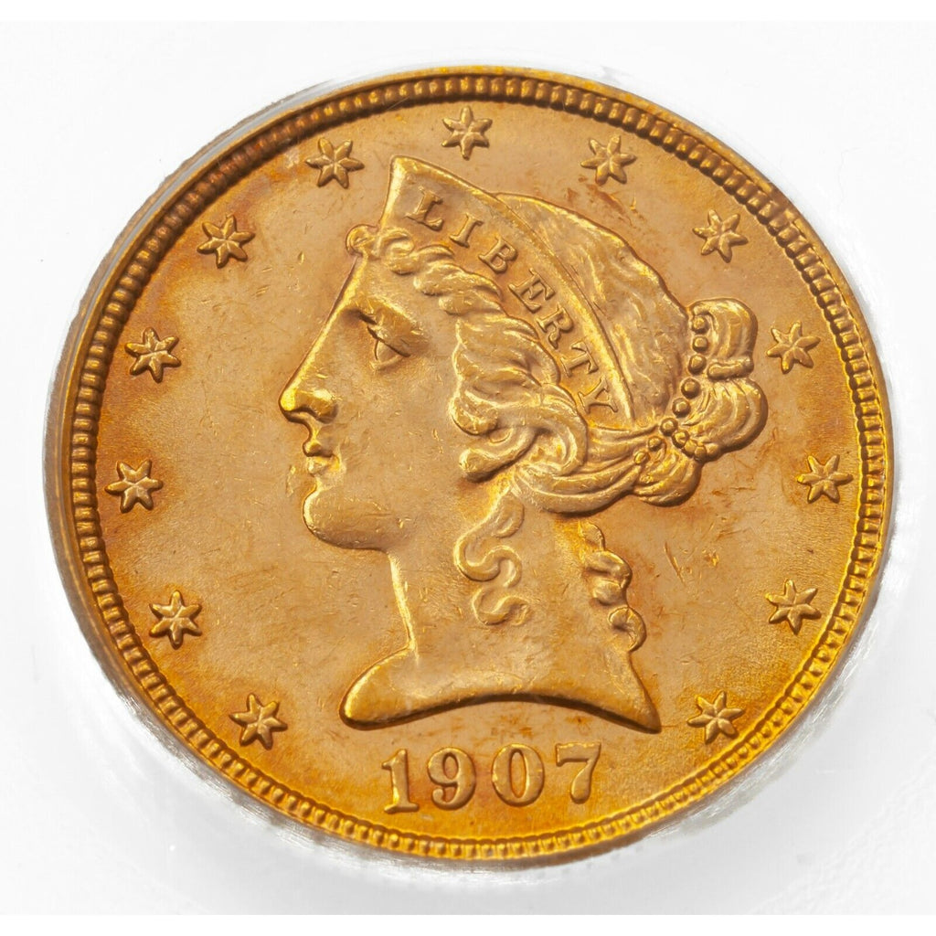 1907 $5 Gold Liberty Half Eagle Graded by PCGS as MS-63! Gorgeous Coin!