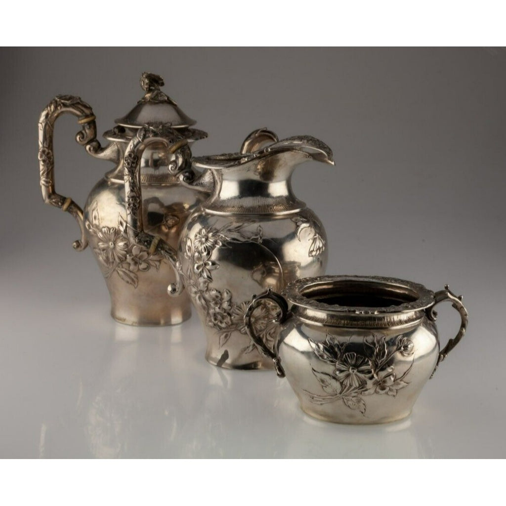 Ornate Sterling Silver British Tea/Coffee Set 1930s Hand-Chased