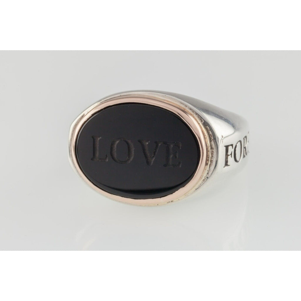 Stunning Vass Ludacer "ALL MY LOVE" Onyx & Two Tone Sterling Signet Ring SZ 9