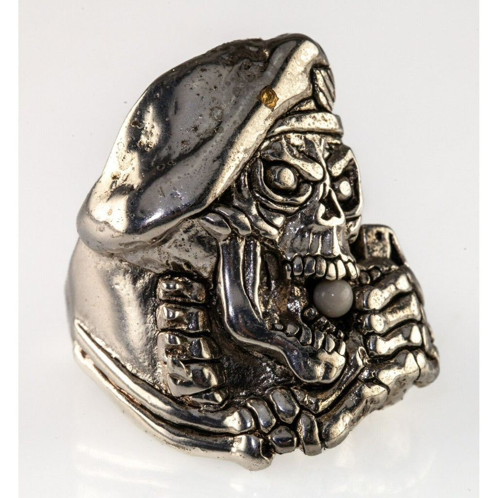 1987 G&S Gordon & smith Silver Tone Skull Grenade Biker Ring Size 11