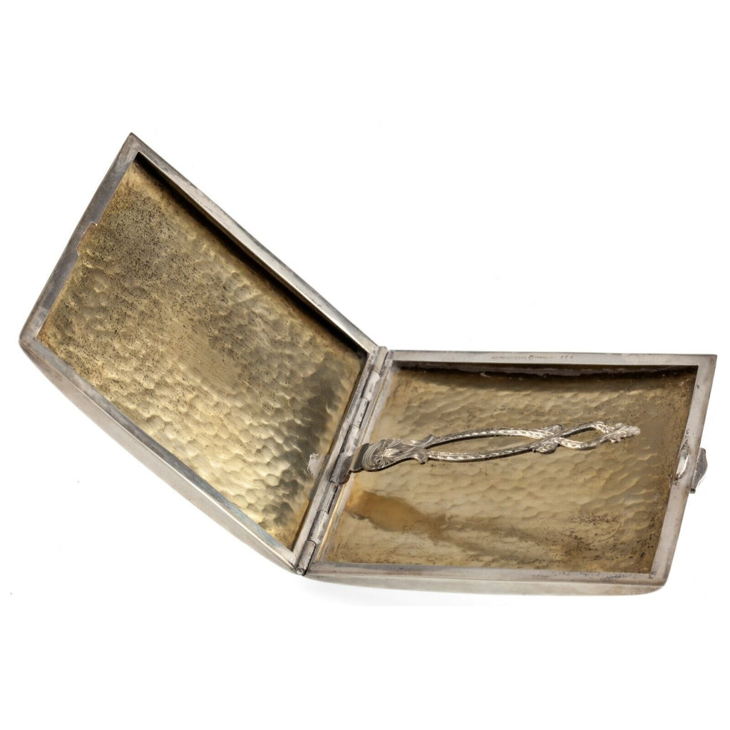 International Sterling Hammered Cigarette Case with Monogram Great Condition