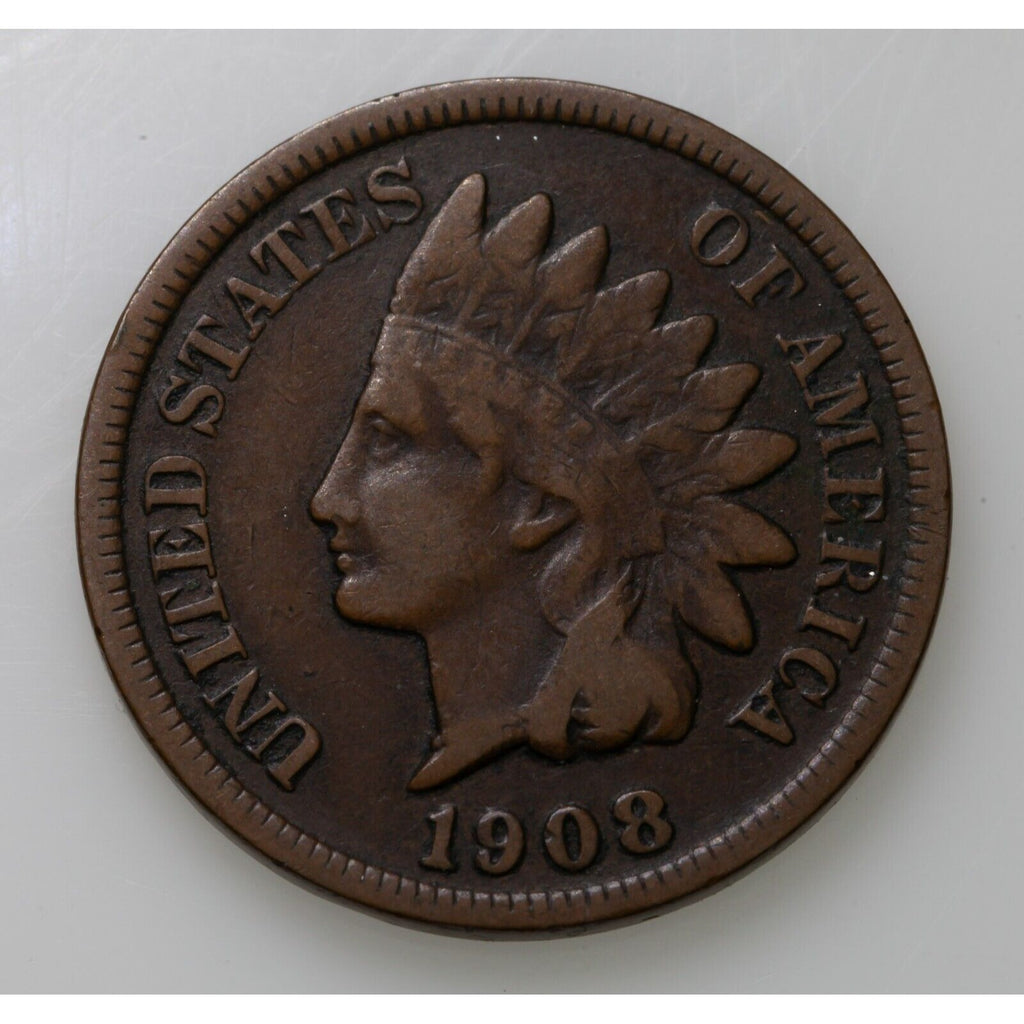 1908-S 1C Indian Cent in Fine Condition, All Brown Color, Fully Readable LIBERTY