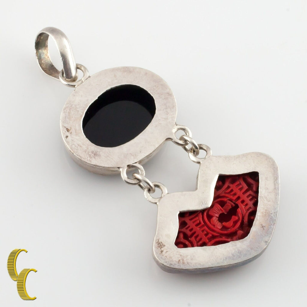 Sterling Silver Cinnabar and Onyx Pendant Beautiful!