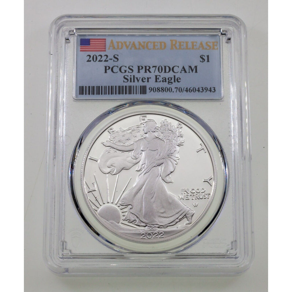 2022-S Silver American Eagle Graded by PCGS as PR70DCAM Advanced Release