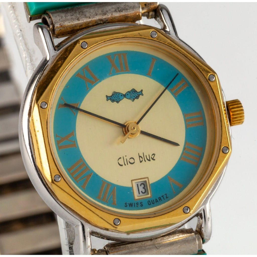 Unique! Clio Blue Quartz Watch with Turquoise Stretch Band 34.8gr