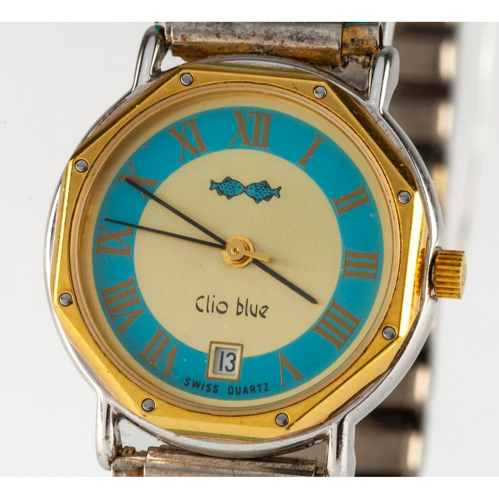 Unique! Clio Blue Quartz Watch with Turquoise Stretch Band 34.8gr