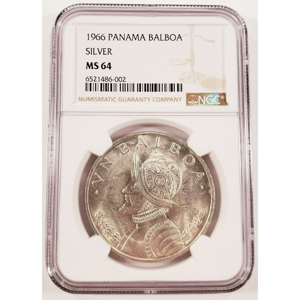 1966 Silver Panama Balboa Graded by NGC as MS-64