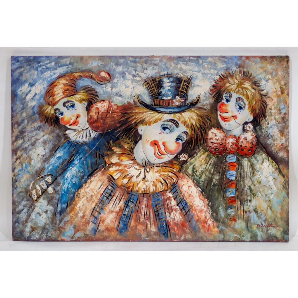 Gorgeous Acrylic Painting of Three Clowns by C Zasher 36" x 24"