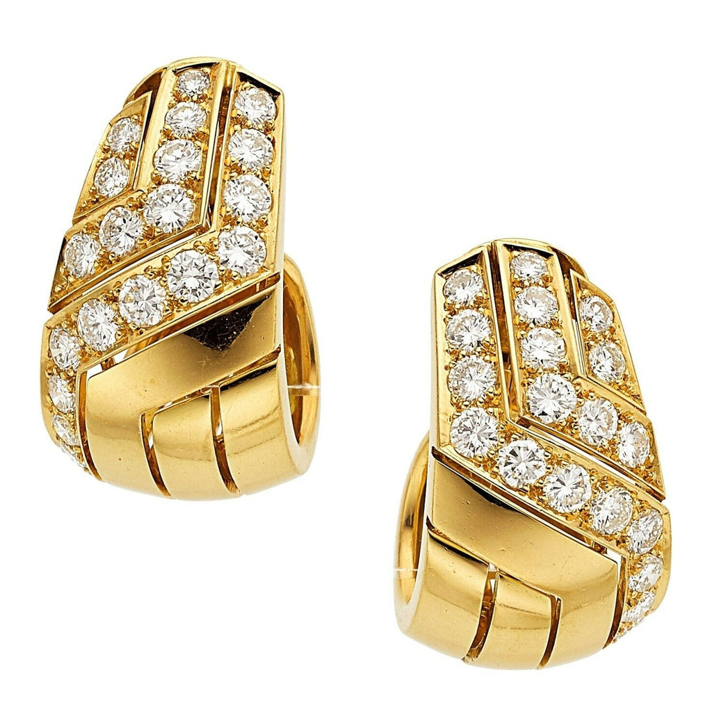 Cartier Vintage 18k Yellow Gold Clip On Earrings Appx 2.50 Ct Diamonds 1990s