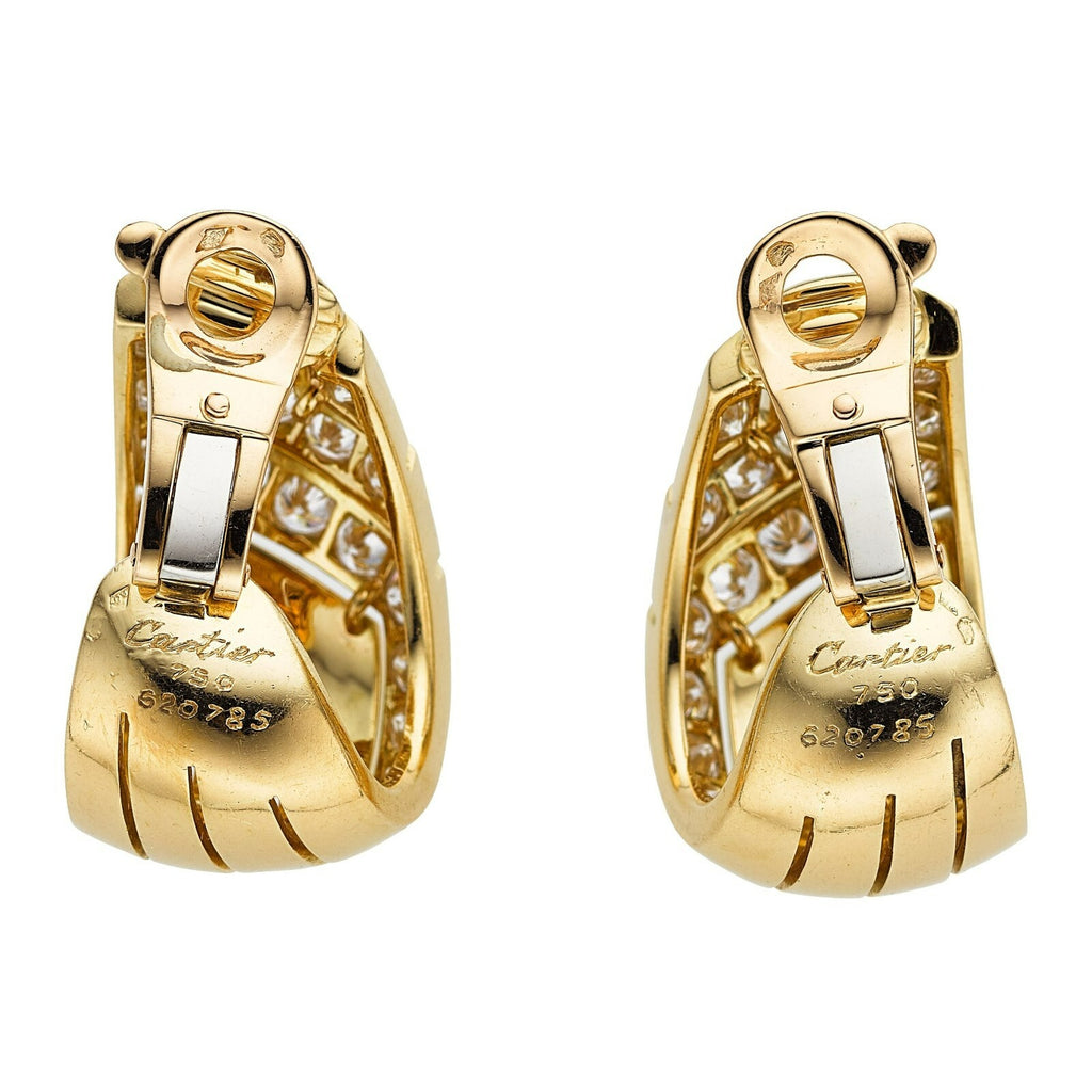 Cartier Vintage 18k Yellow Gold Clip On Earrings Appx 2.50 Ct Diamonds 1990s