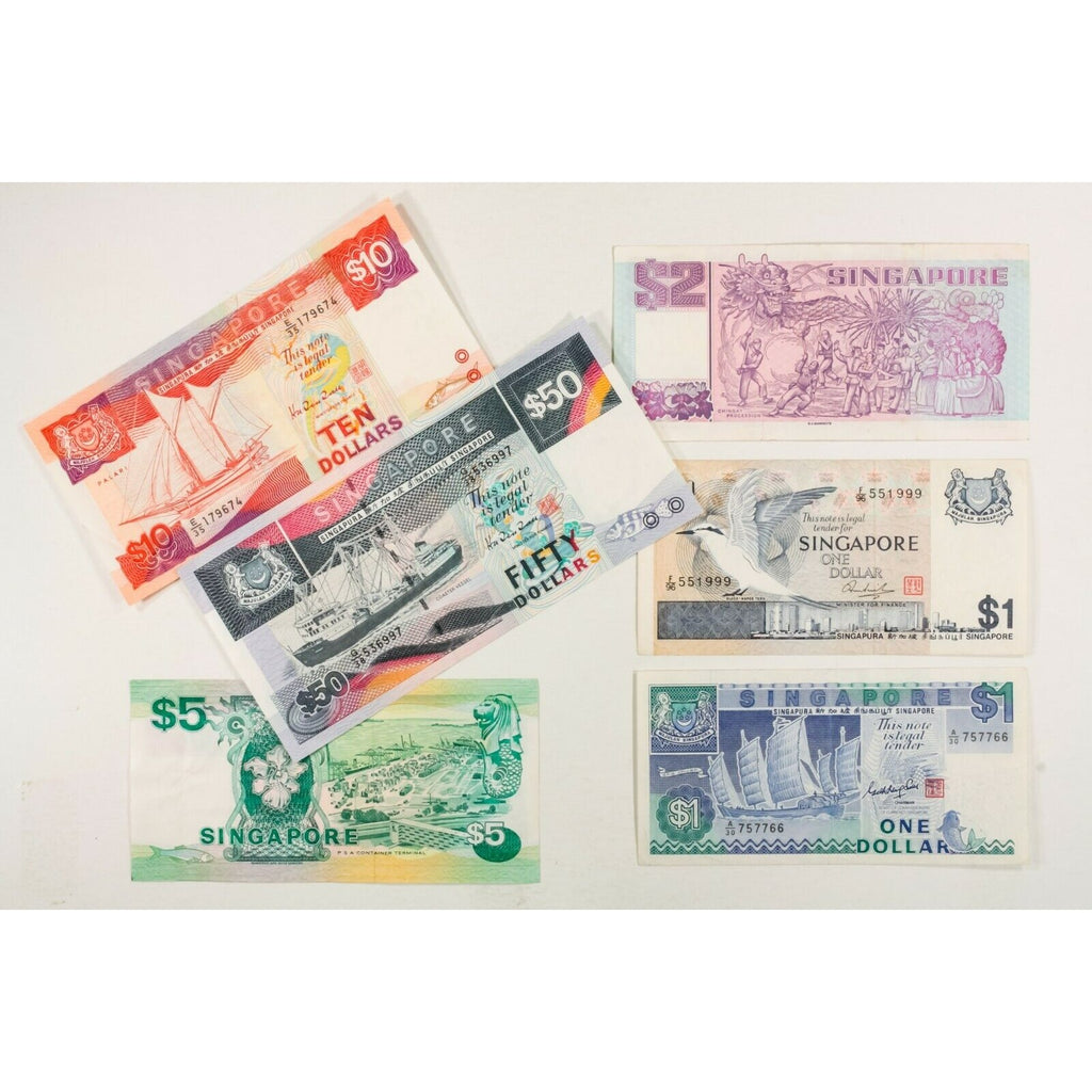 1976 - 1994 Singapore Notes. 6 Note Lot. XF - AU