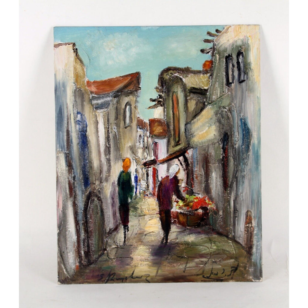 "Untitled" (1966) by S. Raphael, Street Scene, Oil Painting on Board, 20x16