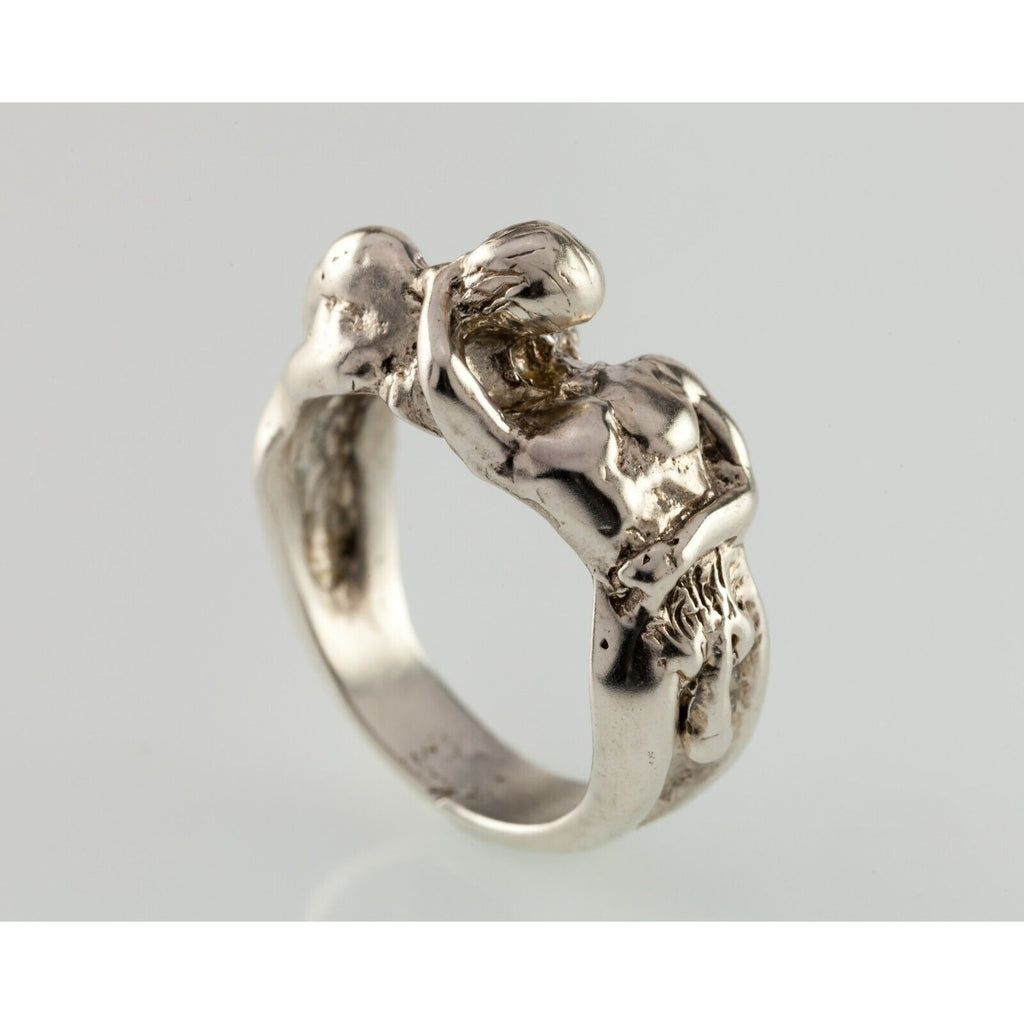 Kama Sutra Kissing Figures Sterling Silver Band Ring Size 8.5