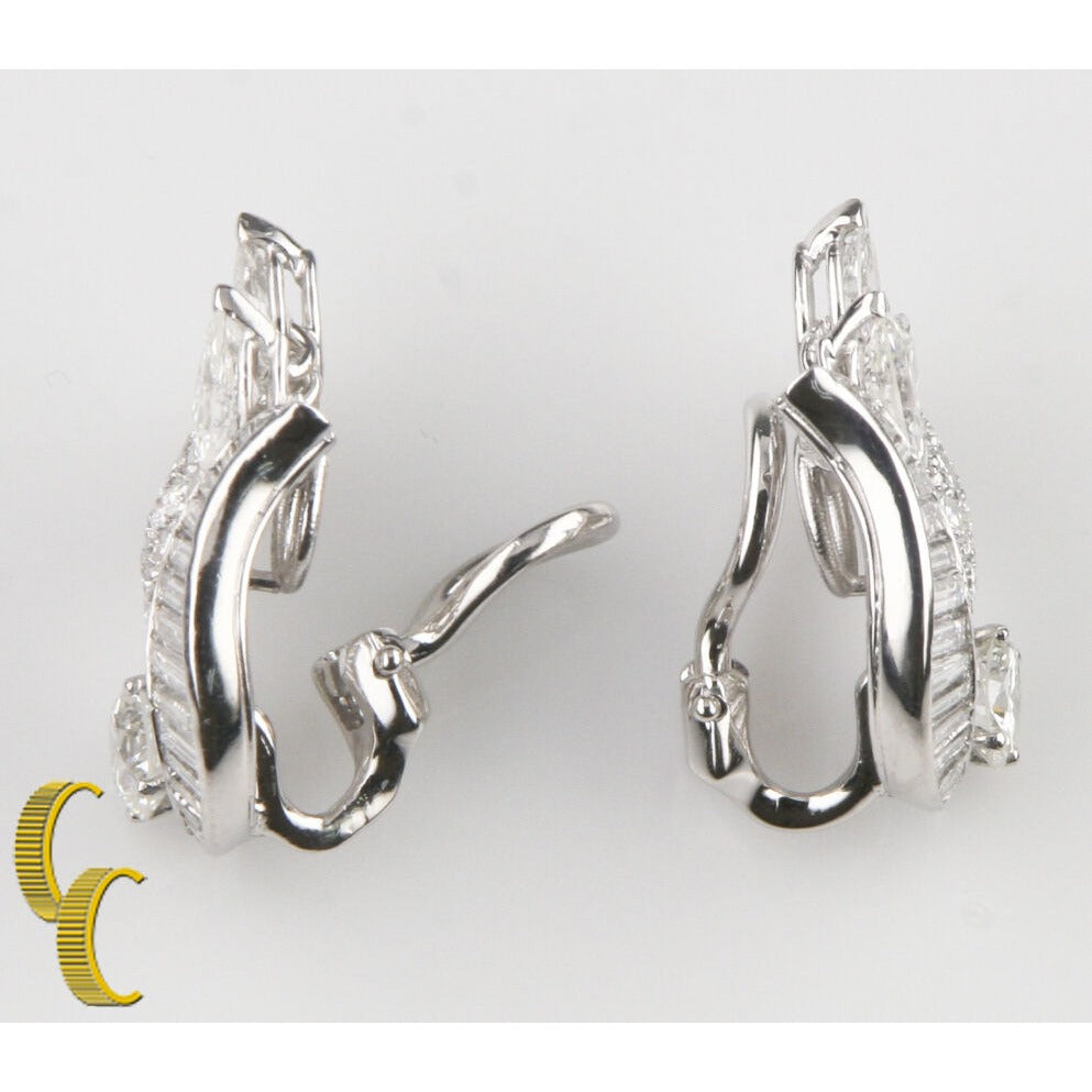 9.00 carat Diamond 14k White Gold Clip-On Floral Earrings