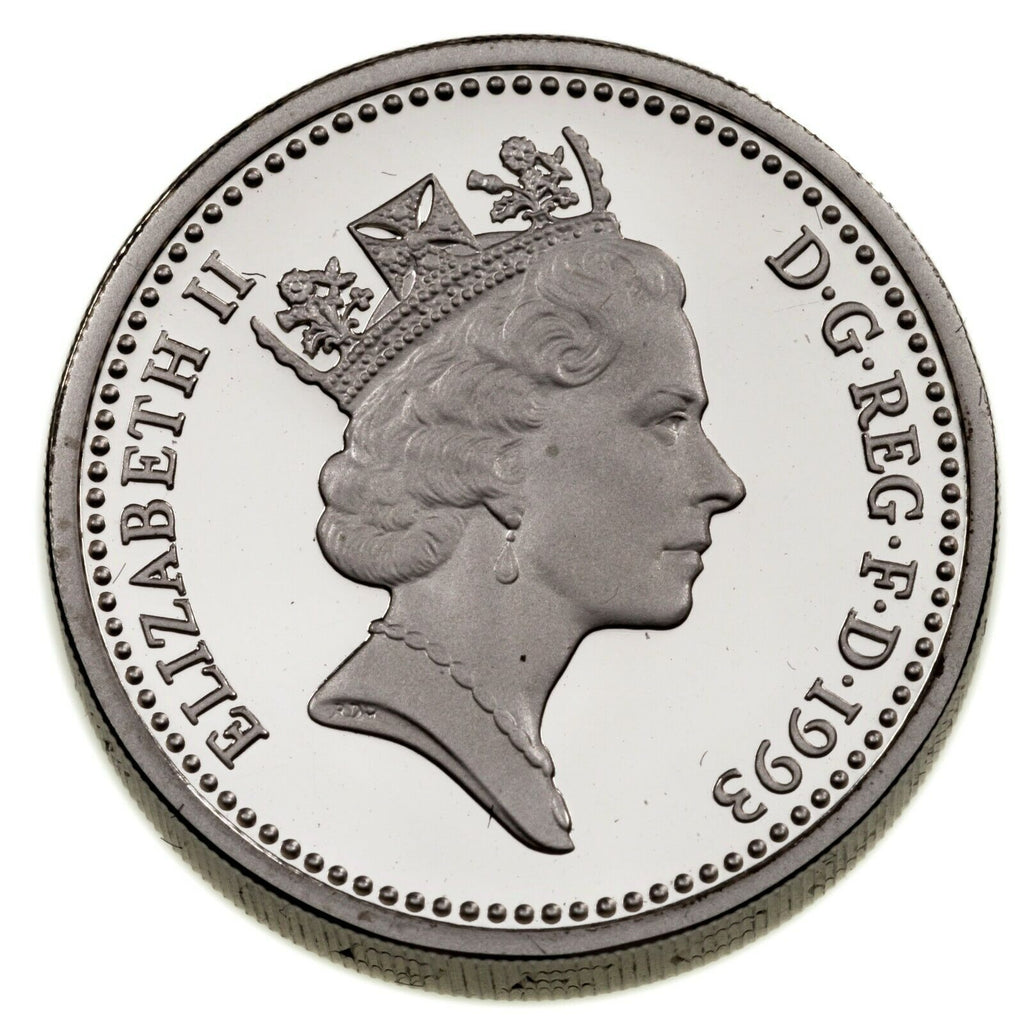 1993 Great Britain One Pound Two Coin Set In Silver Proof & Piedfort w/ Cases