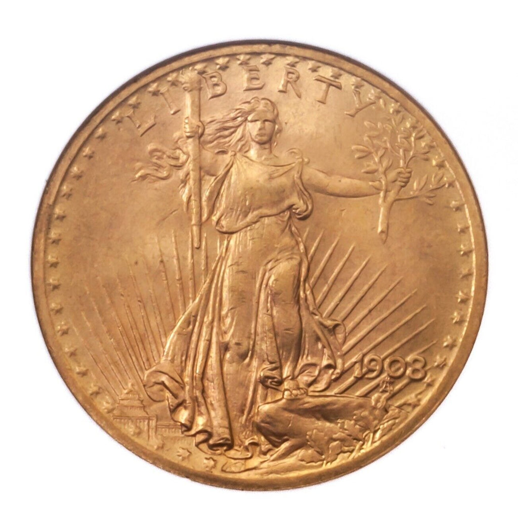 1908 $20 Gold St. Gaudens No Motto Double Eagle Graded by NGC as MS63