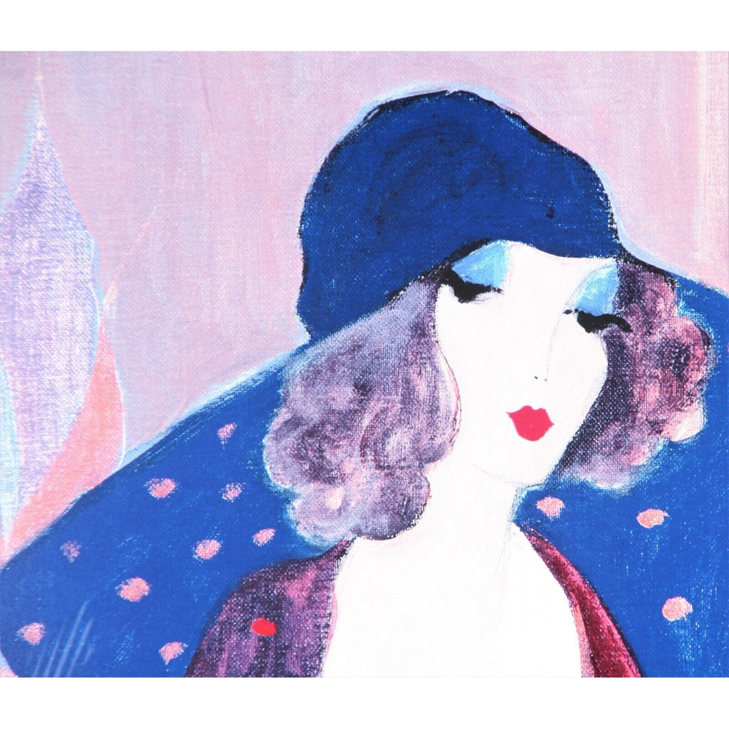 Indigo Chapeau by Itzchak Tarkay Signed in Plate Seriolithograph Print 25" x 25"