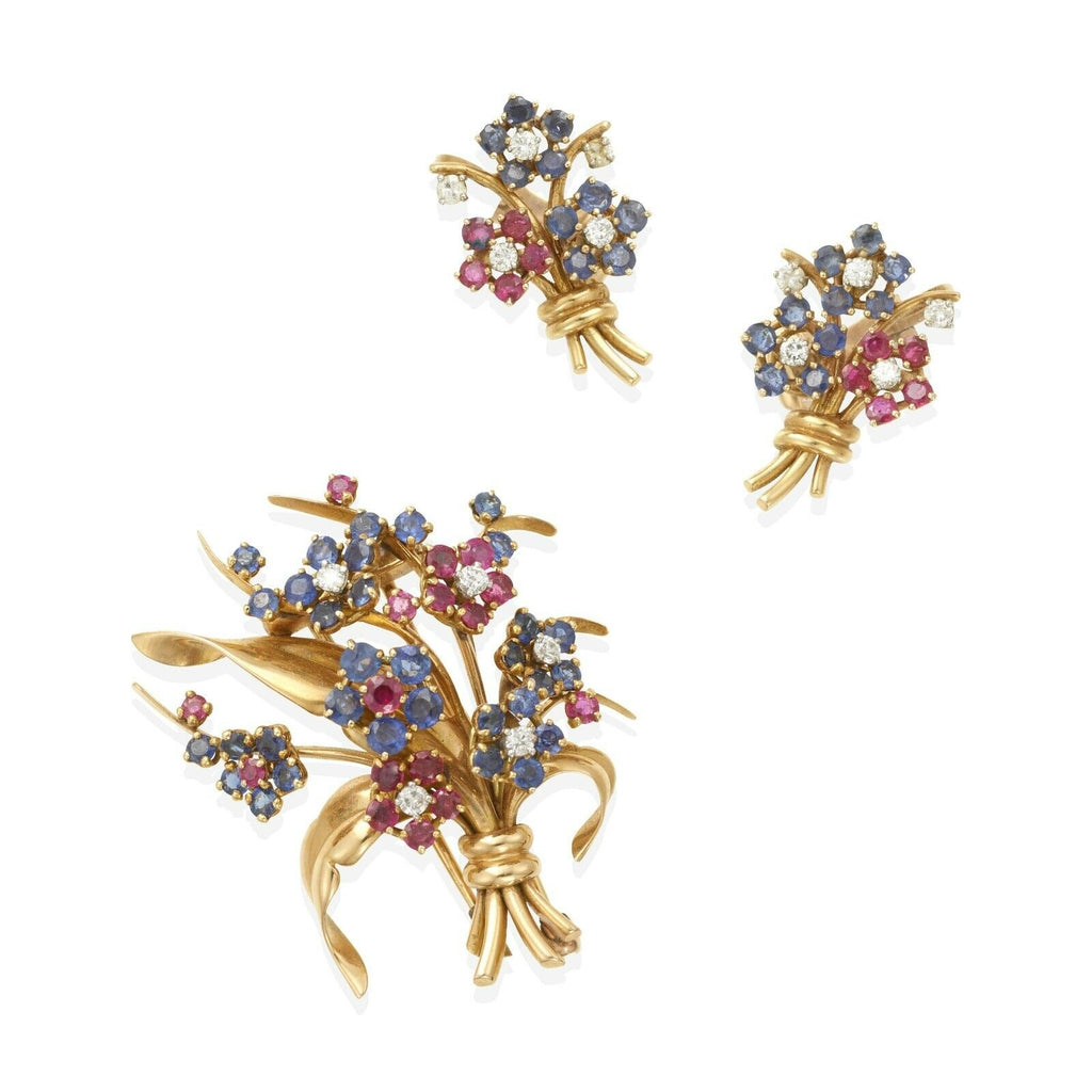 Trabert, Hoeffer, and Mauboussin 18k Gold Diamond Gemstone Jewelry Set