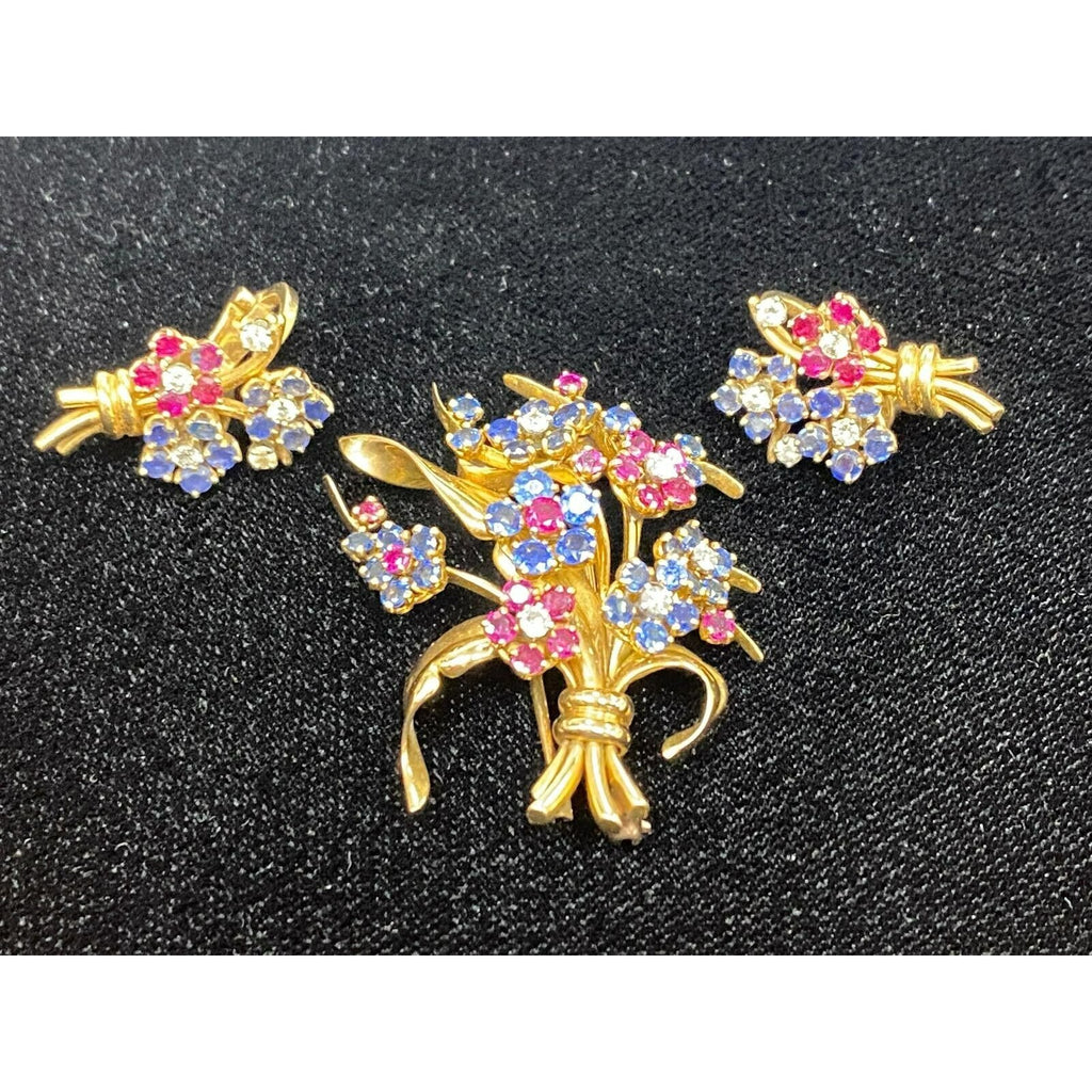 Trabert, Hoeffer, and Mauboussin 18k Gold Diamond Gemstone Jewelry Set