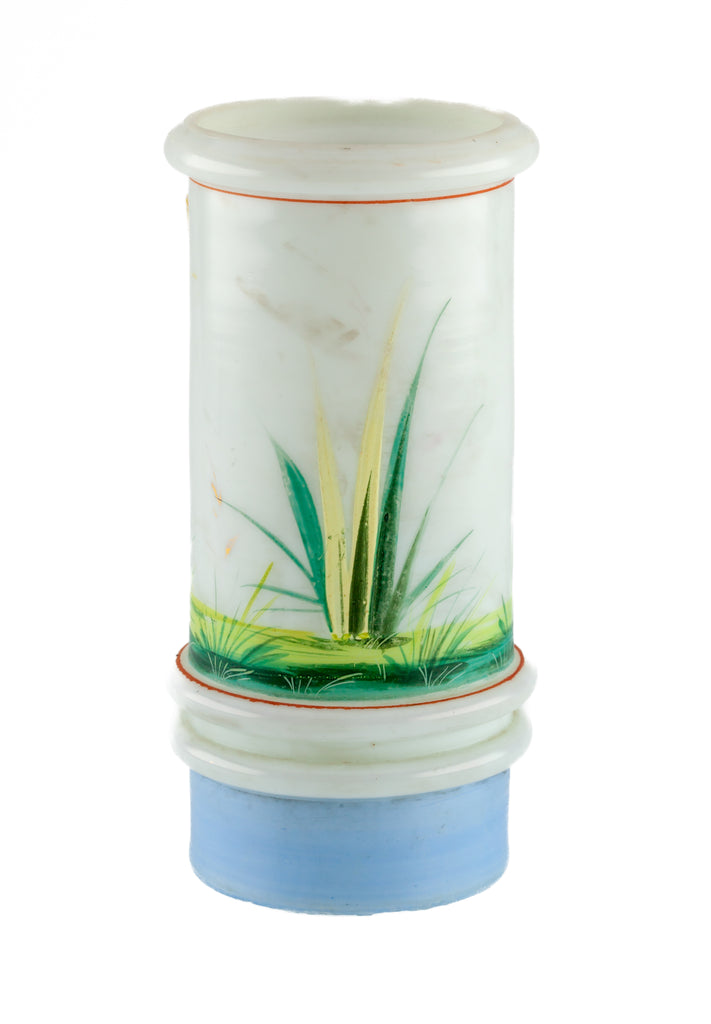 Smith Bros. Hand Painted Glass Stork Vase 1885