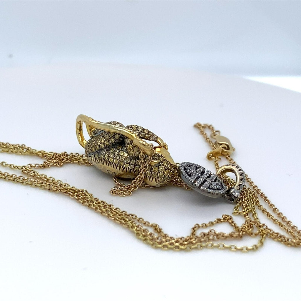 18k Gold "Speak No Evil" Diamond Monkey Pendant W/Necklace by Lorraine Schwartz