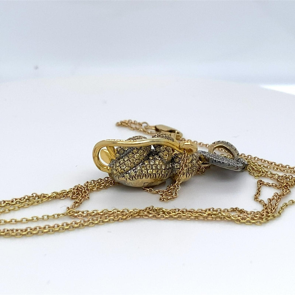 18k Gold "Speak No Evil" Diamond Monkey Pendant W/Necklace by Lorraine Schwartz