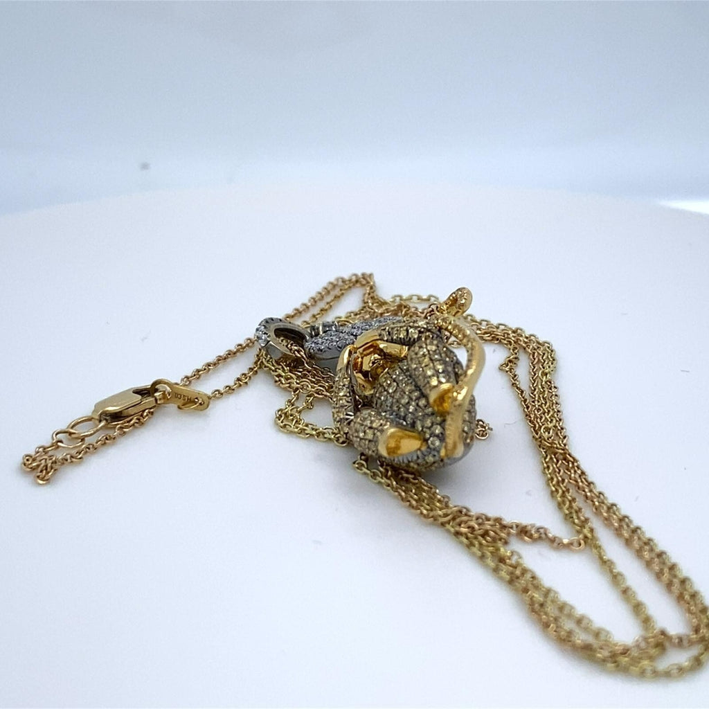 18k Gold "Speak No Evil" Diamond Monkey Pendant W/Necklace by Lorraine Schwartz