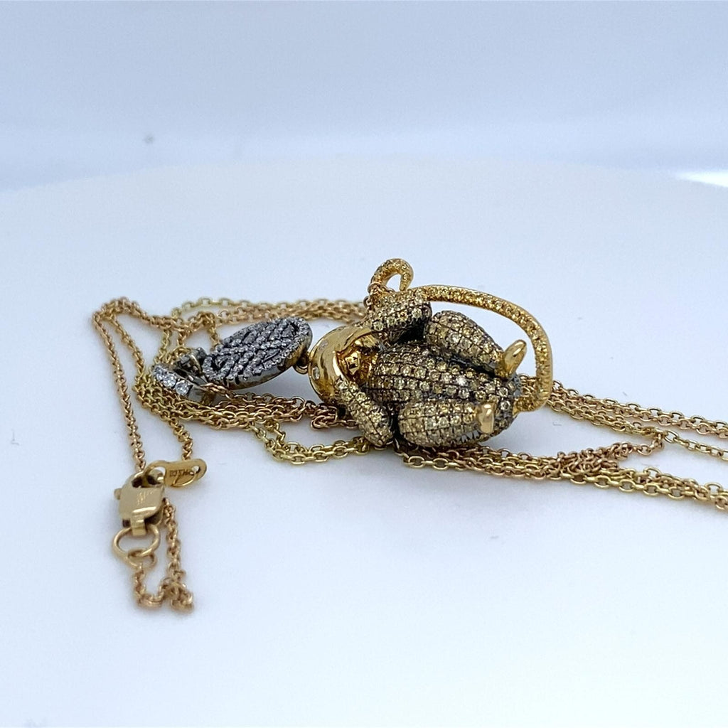 18k Gold "Speak No Evil" Diamond Monkey Pendant W/Necklace by Lorraine Schwartz