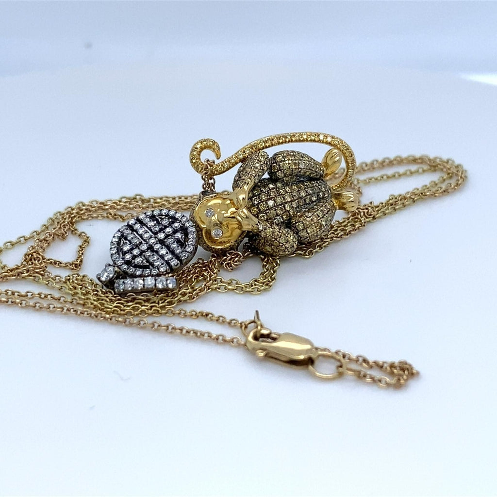 18k Gold "Speak No Evil" Diamond Monkey Pendant W/Necklace by Lorraine Schwartz