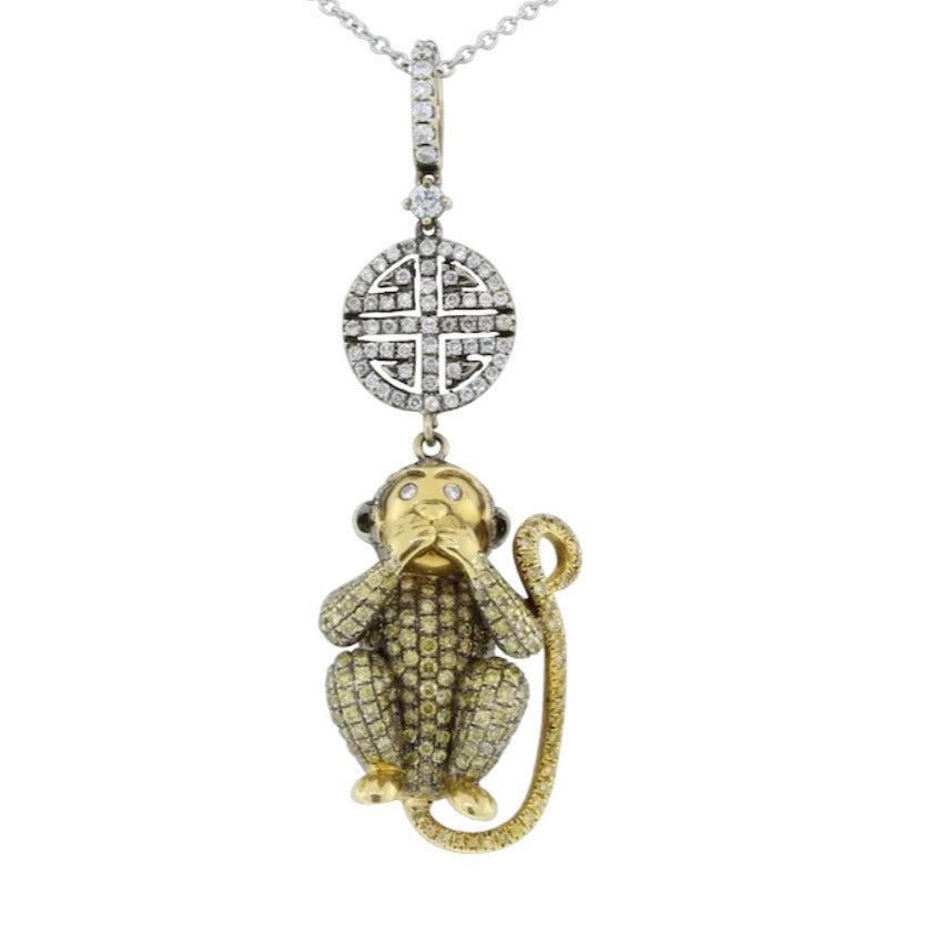 18k Gold "Speak No Evil" Diamond Monkey Pendant W/Necklace by Lorraine Schwartz