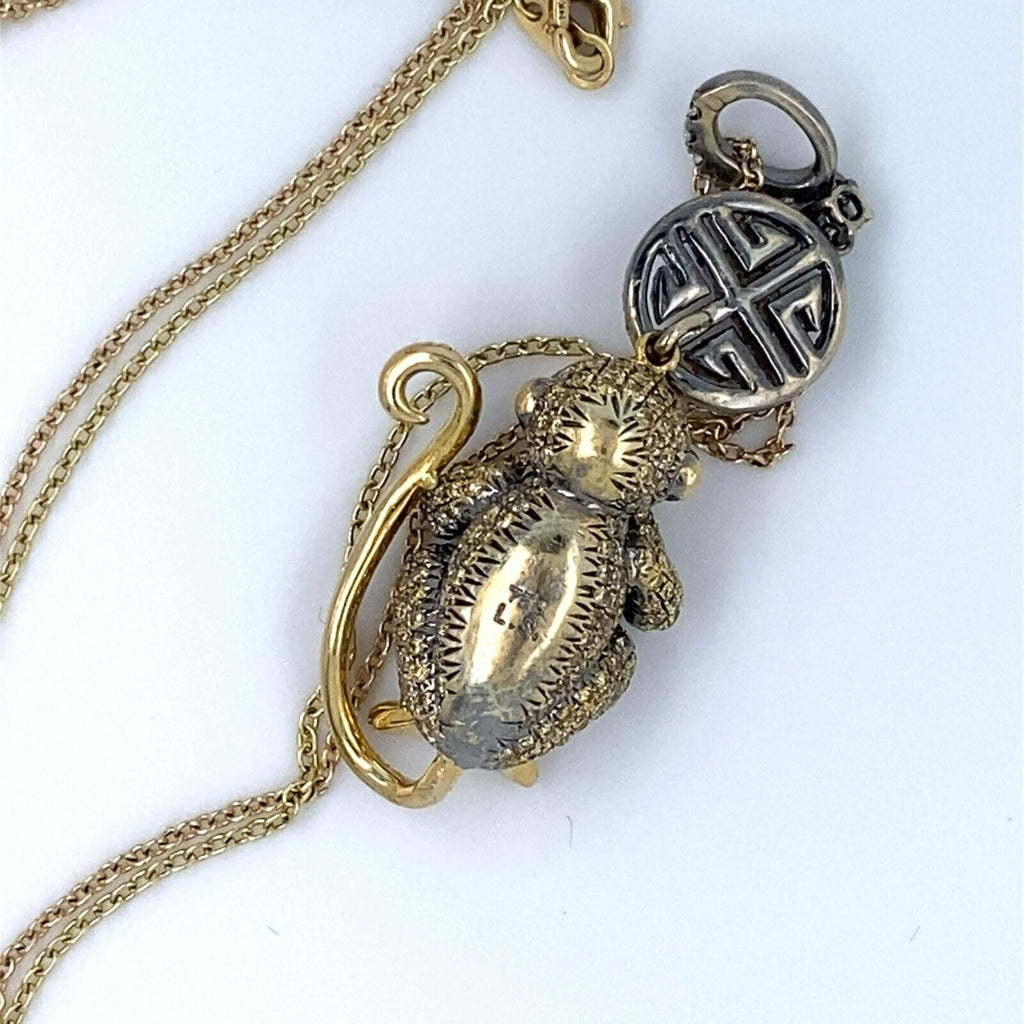 18k Gold "Speak No Evil" Diamond Monkey Pendant W/Necklace by Lorraine Schwartz
