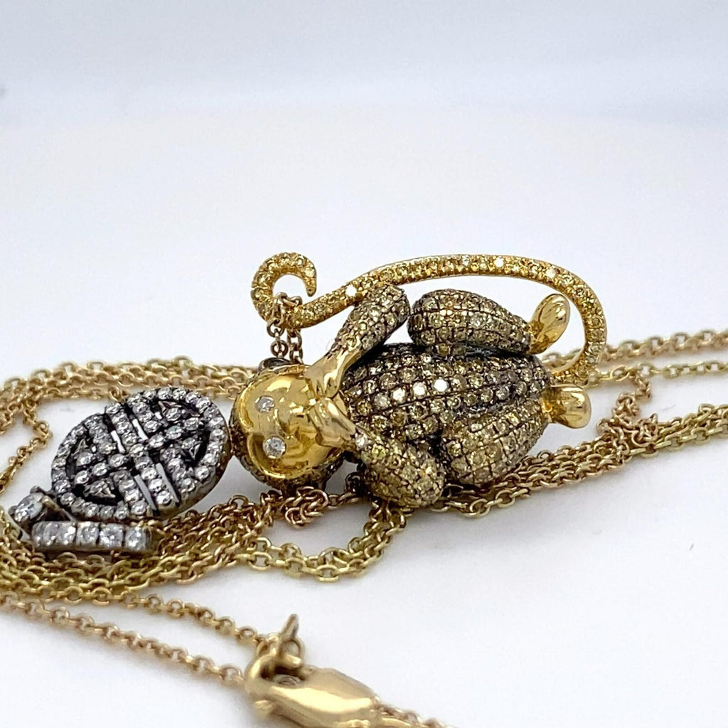 18k Gold "Speak No Evil" Diamond Monkey Pendant W/Necklace by Lorraine Schwartz