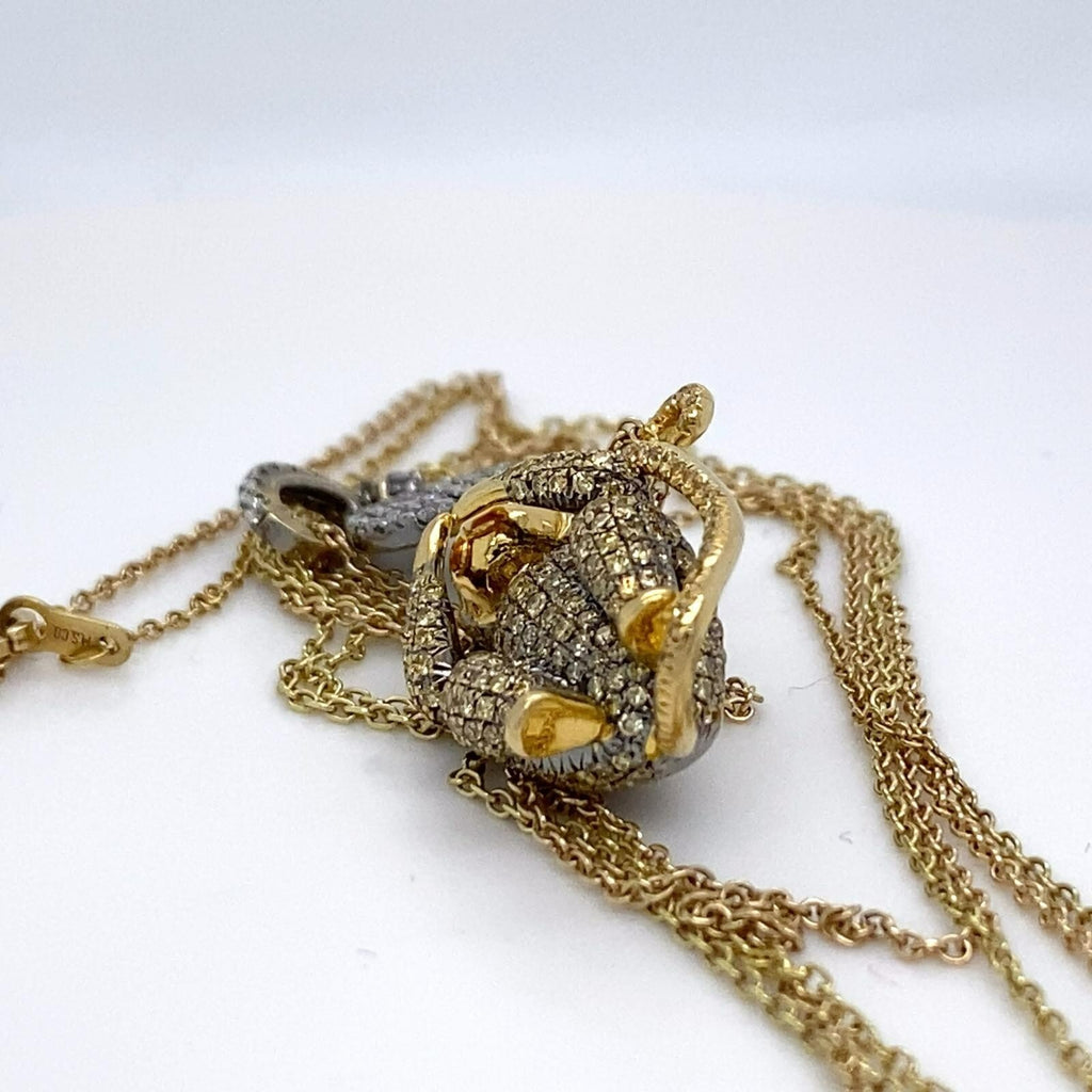 18k Gold "Speak No Evil" Diamond Monkey Pendant W/Necklace by Lorraine Schwartz