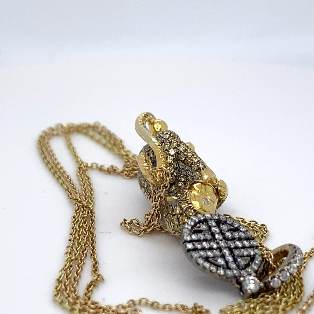 18k Gold "Speak No Evil" Diamond Monkey Pendant W/Necklace by Lorraine Schwartz