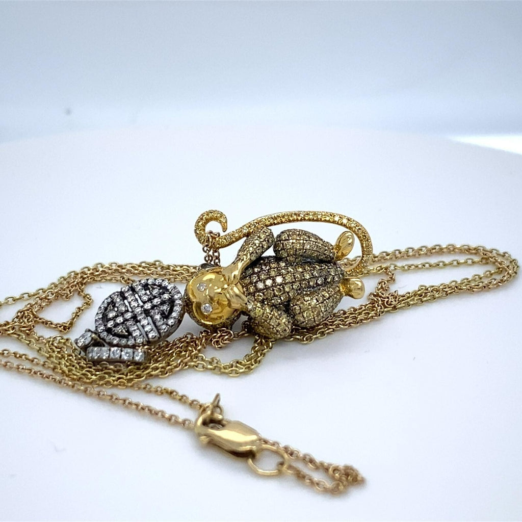 18k Gold "Speak No Evil" Diamond Monkey Pendant W/Necklace by Lorraine Schwartz