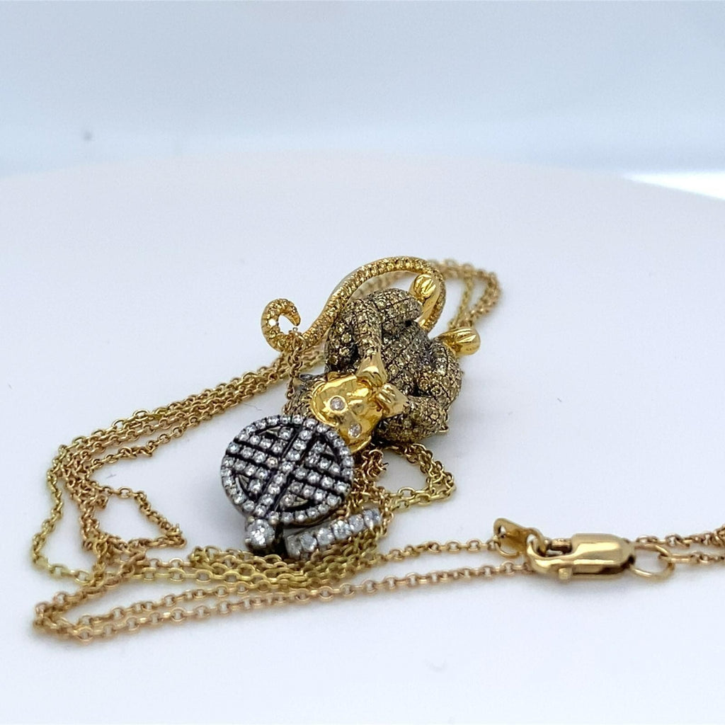 18k Gold "Speak No Evil" Diamond Monkey Pendant W/Necklace by Lorraine Schwartz