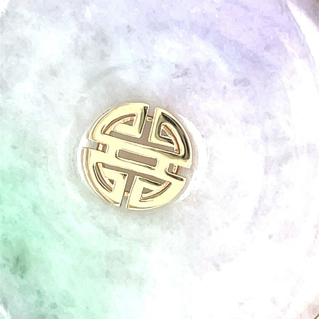 14K Solid Gold & Multicolor Jade Disc Pendant w/ Longevity “Shou” Symbol, 41g