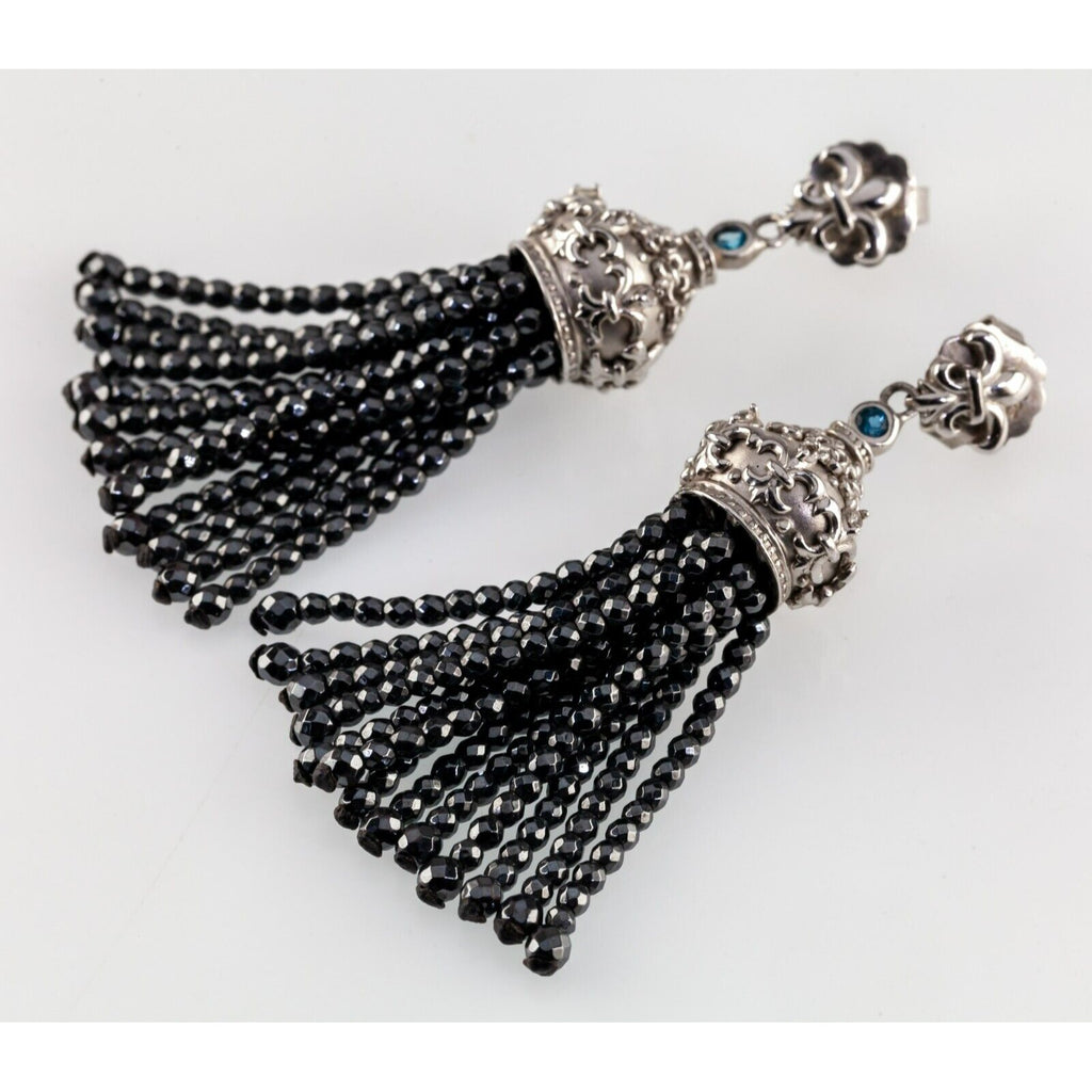 Gems en Vogue Marcasite Bead Necklace with Silver Tassle Enhancer and Earrings