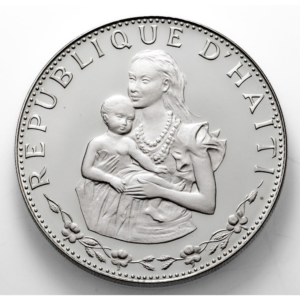 1973 Haiti 50 Gourdes Silver Proof Coin, Woman and Child KM 105