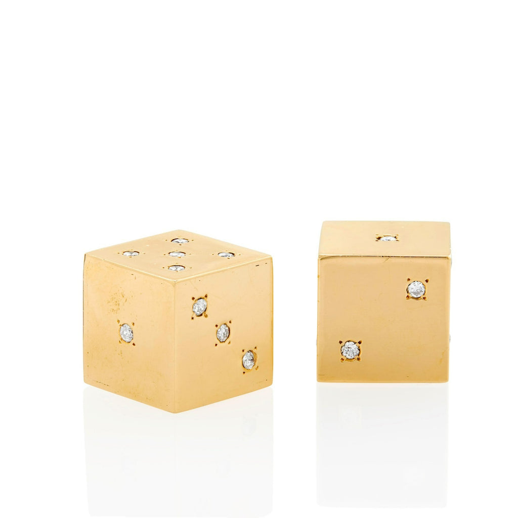 14k Yellow Gold Pair of Dice w/ Appx 2 ct diamonds pips number markers