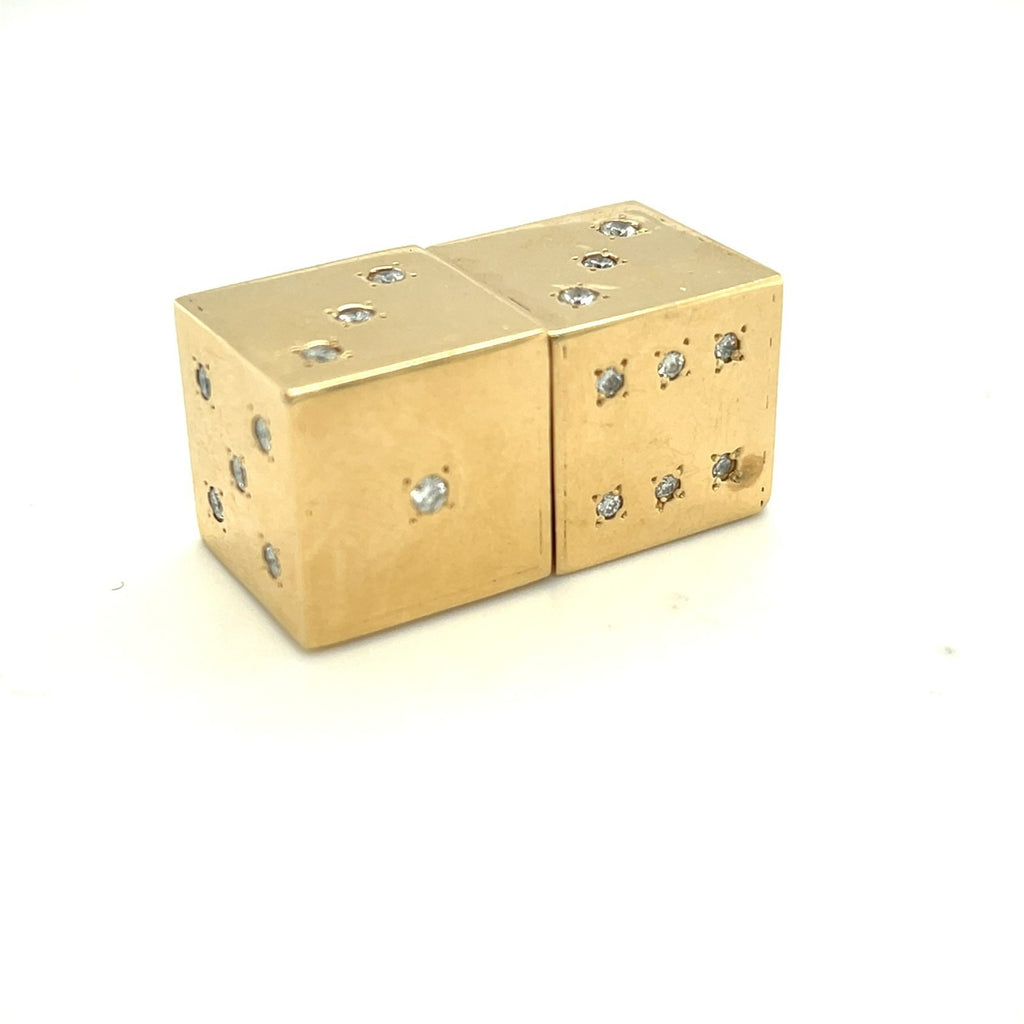 14k Yellow Gold Pair of Dice w/ Appx 2 ct diamonds pips number markers